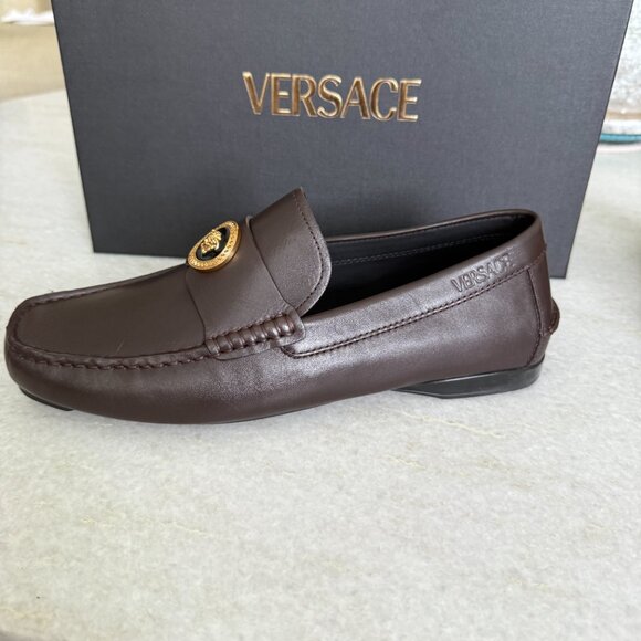 Versace 1015591 Dark Brown Leather Driver Shoes with Medusa plaque, many sizes - Picture 7 of 12